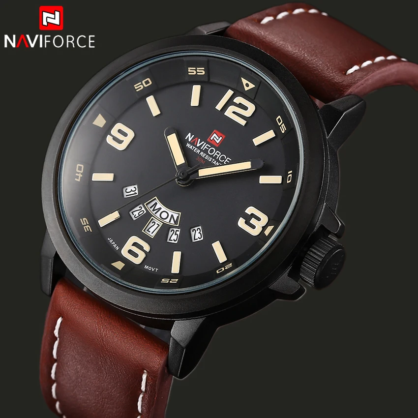 NAVIFORCE Luxury Top Brand Leather Mens Sport Watches Fashion Casual Quartz Watches Men Military Wristwatch Male