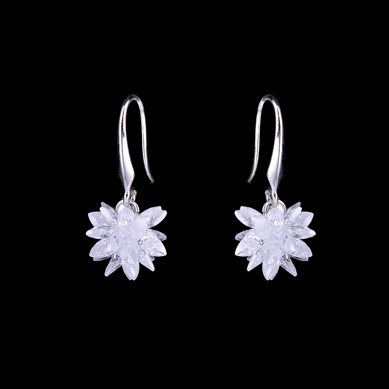 

2016 Fashion white gold flower shape dangler eardrop women's crystal earrings. GLE4841