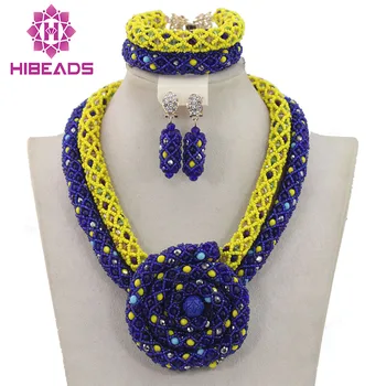 

Fabulous Yellow and Blue Women Costume Jewelry Set Bridesmaid Chunky Pendant Statement Necklace Set Hot Free Shipping QW1004