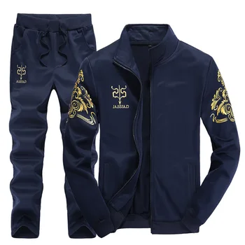 

Loldeal Men's Active Exercise Sweatshirts Embroidery Men Hoodies Stand Collar Male Outwear Tracksuit + Pants 4XL
