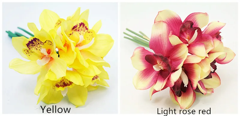 Настоящее прикосновение cymbidium 7 головок короткая съемка украшение стола цветок DIY Свадебные невесты ручной цветы домашний декор искусственная Орхидея