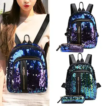 

Fashion Shiny Sequins Large Capacity Woman Travel Backpack Pencil Bag Pouch Girls Glitter Female School Backpacks