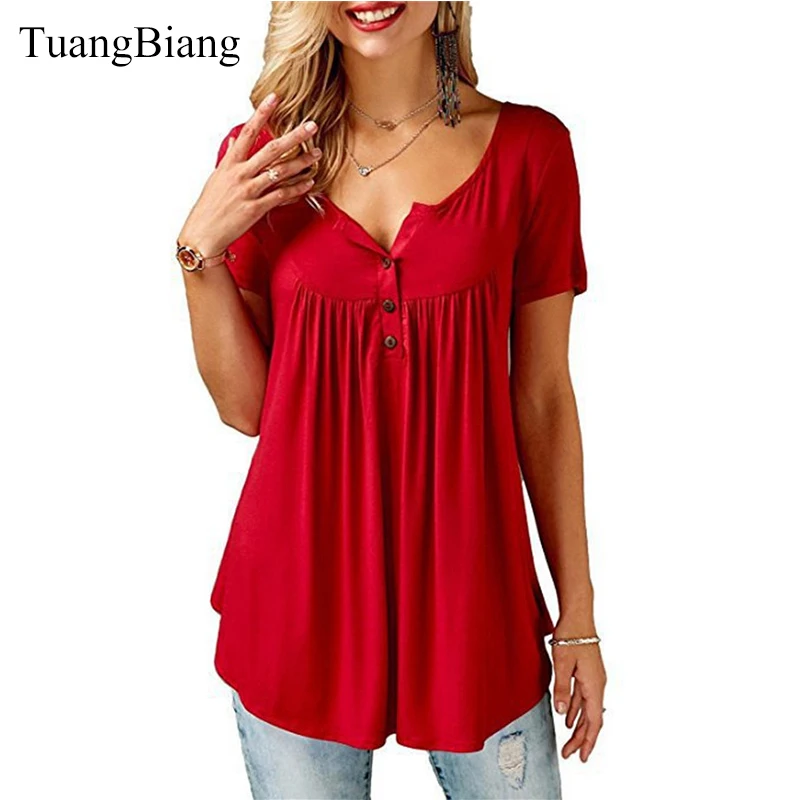  TuangBiang 2019 Women Summer V-Neck Short Sleeve T shirts Loose Sexy camiseta feminina T Shirts Fem