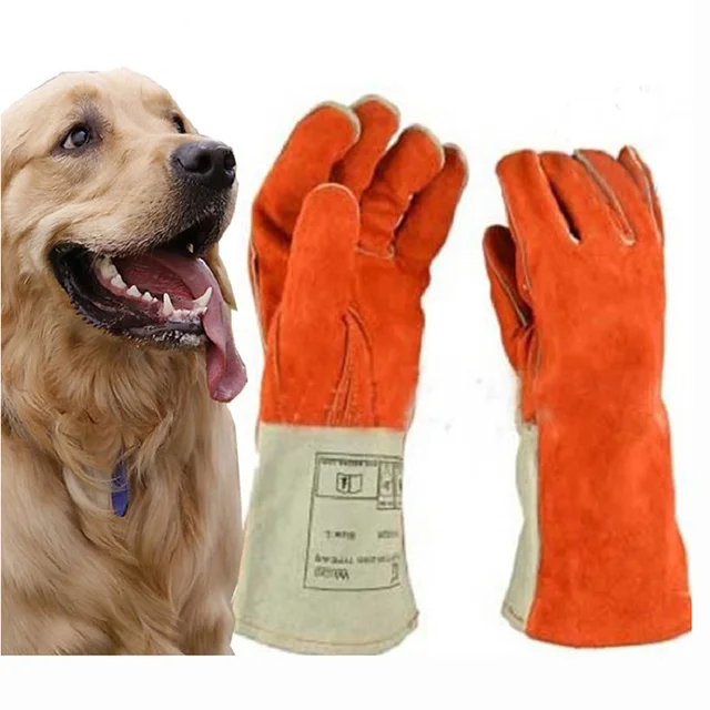 Thicken Leather Anti bite gloves tactical animal training feeding for