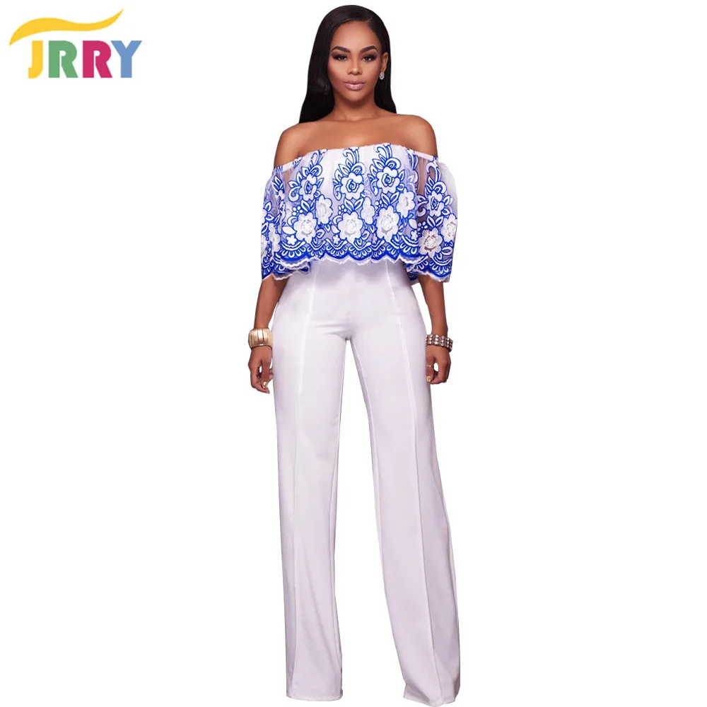 JRRY Casual Strapless Floral Pattern Loose Women Jumpsuit Embroidery ...