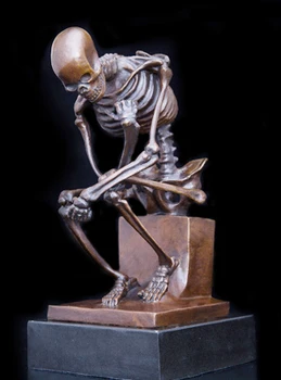

2020 office home LIVING ROOM wall TOP Decor ART --24 CM THE thinker Skull ART bronze statue Decoration brass decorative