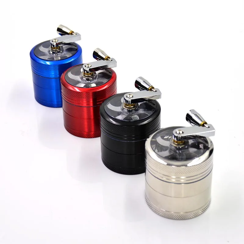 Zinc Alloy Tobacco Grinder 4 Colors Hand Crank 56MM Herb Spice Weed