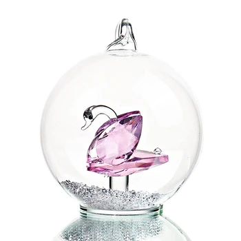 

H&D Crystal Glass Swan Figurine in a Glass Dome,Hanging Glass Christmas Balls Tree Ornaments Decoration