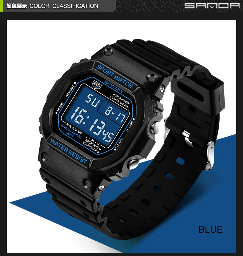 Бренд SANDA мужские светодиодные цифровые военные часы 50 м водонепроницаемый Дайвинг Платье Спортивные часы модные наручные часы для активного отдыха