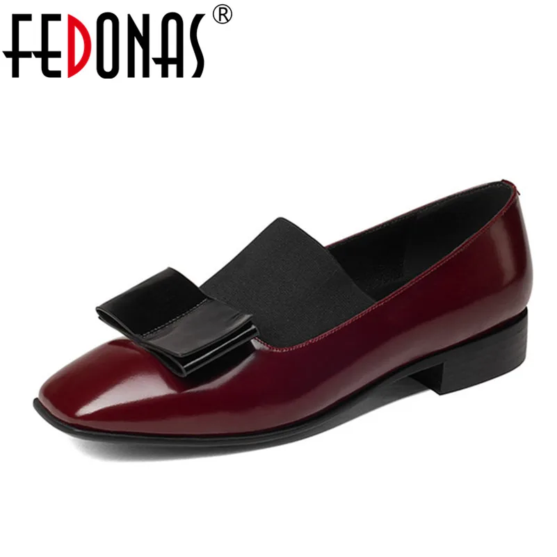 FEDONAS 2018 Retro Vintage Women Med High Heel Fashion Pumps Soft Genuine Leather Round Toe Leather Loafers Shoes Woman Pumps