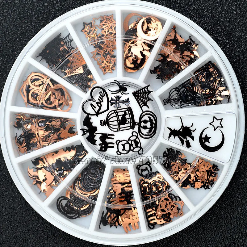 Brone أسود مزيج هالوين شكل اليقطين الوجه ساحرة العنكبوت صافي أسود القط الخفافيش معدنية مسمار الفن الترتر الشارات جوهرة DIY عجلة