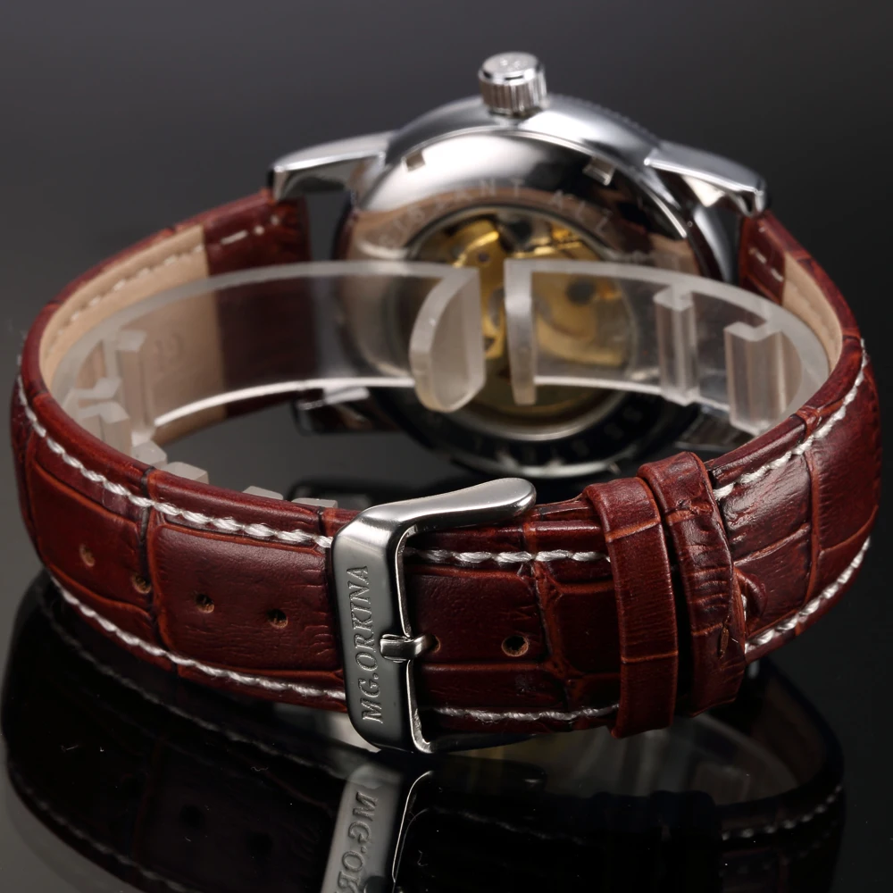 Men Wrist Watches Luxury Golden Skeleton Mechanical Steampunk Male Clock Automatic Wristwatch Leather Strap Herren Horloges mechanical watch