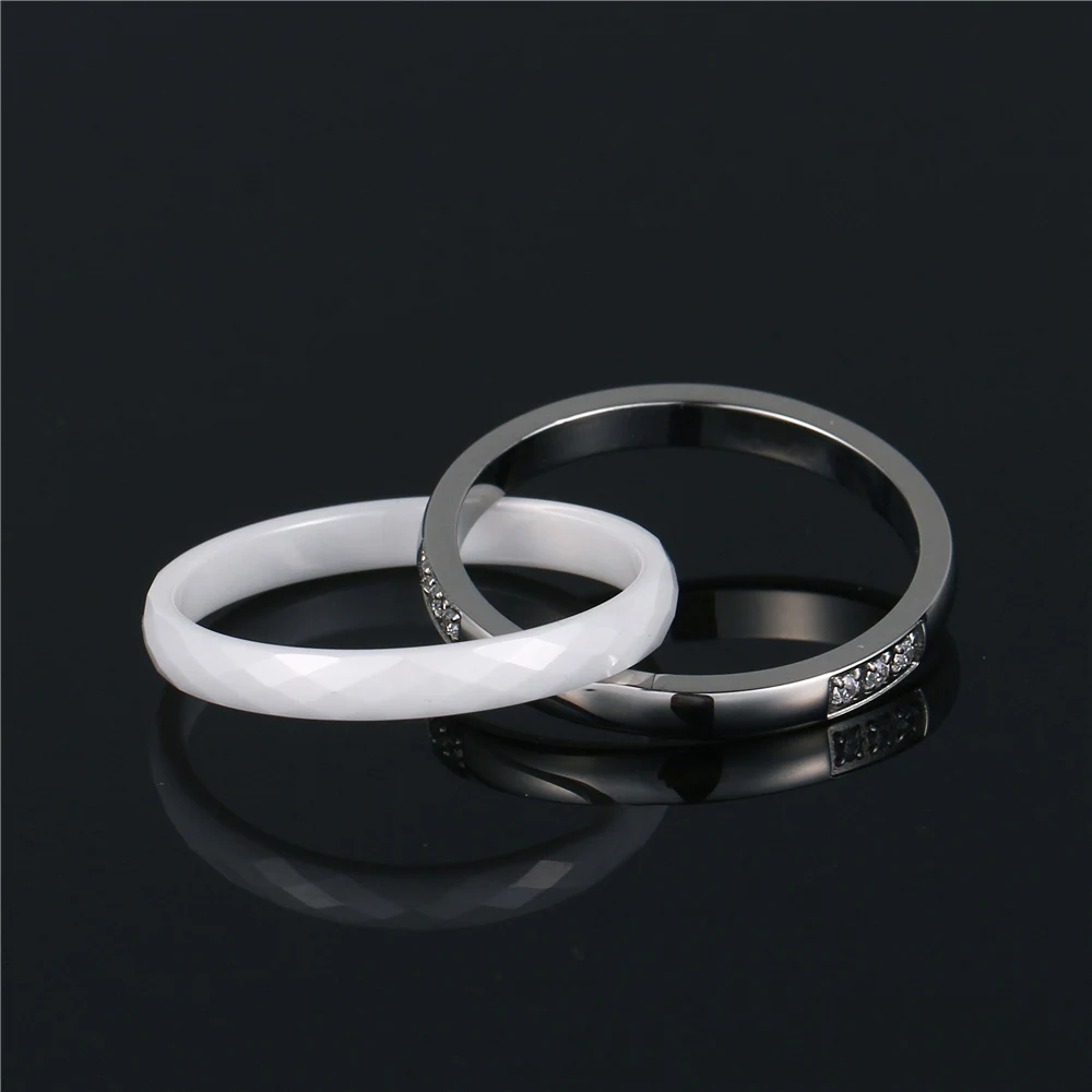 Новинка, модные керамические женские кольца, черный и белый цвет, керамический крест, кольцо из нержавеющей стали, уникальный двойной крест, свадебные кольца для женщин