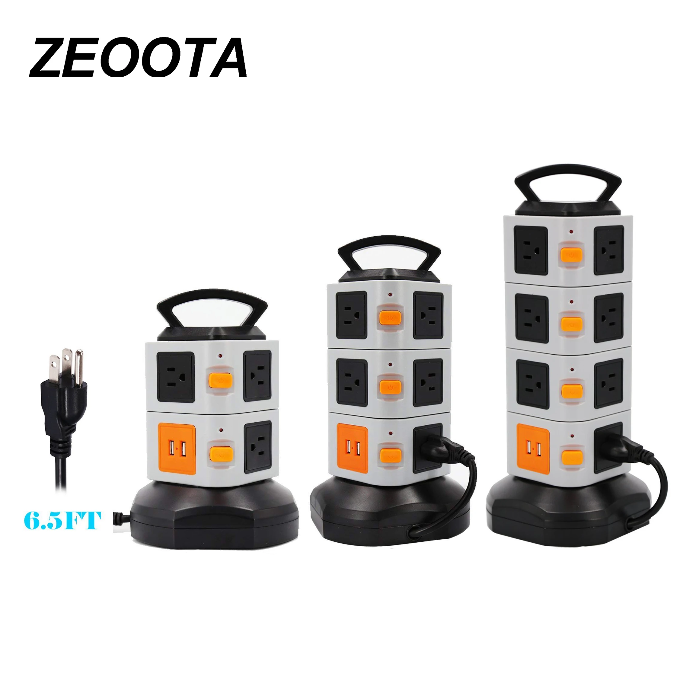 

Tower Power Strip Extenter for Outlets Surge Protector 2500W 10A,7/11/15 Socket with USB 2m/6.5ft Extension Cord for Home Office