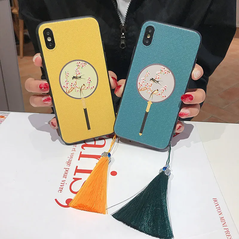 

JIBAN for IphoneXS MAX Retro Chinese Style Tassel Embossed Protective Cover Soft Shell for Iphone X XR 6S 6plus 7 7plus 8 8plus