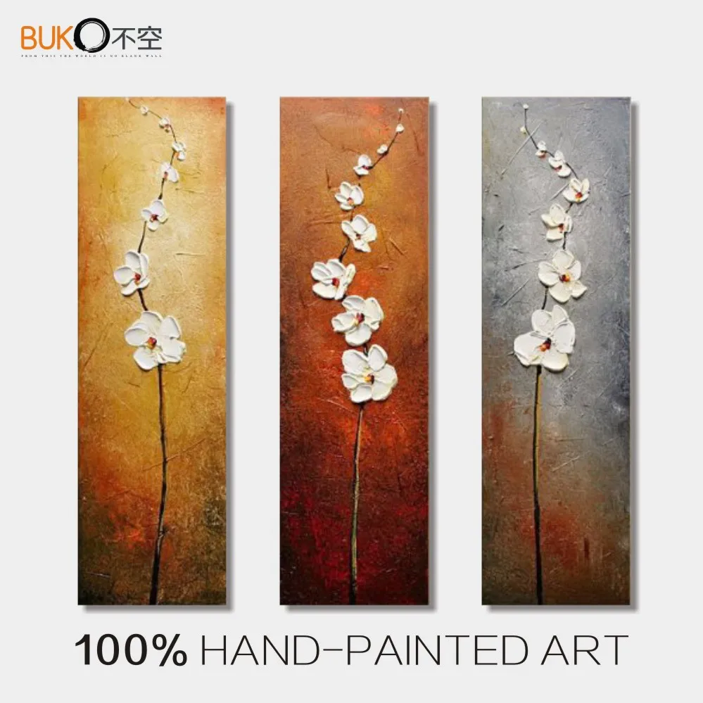 Buy 100 hand painted 3 panel abstract Vertical white