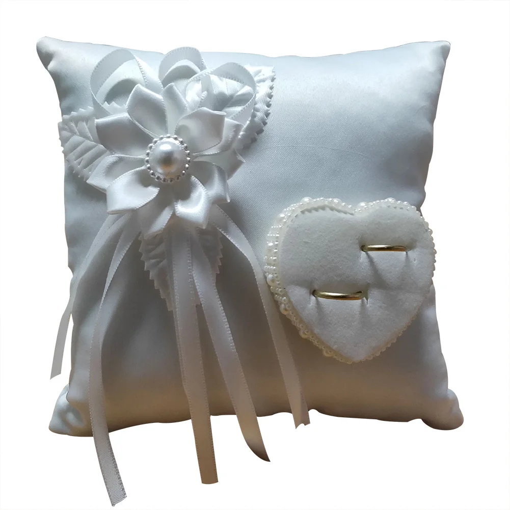 Белая Квадратная Свадебная Подушечка для обручальных колец 3D цветок подушка в форме сердца для свадьбы Прямая поставка FAS