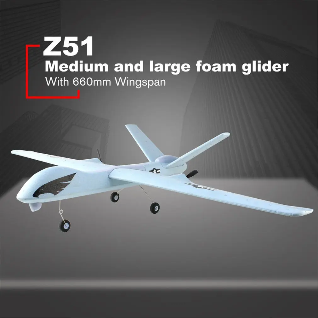 

Z51 Predator 2.4G 2CH 660mm Wingspan Remote Control RC Airplane Plane Fixed Wing Glider Drone with Built-in Gyro for Kids