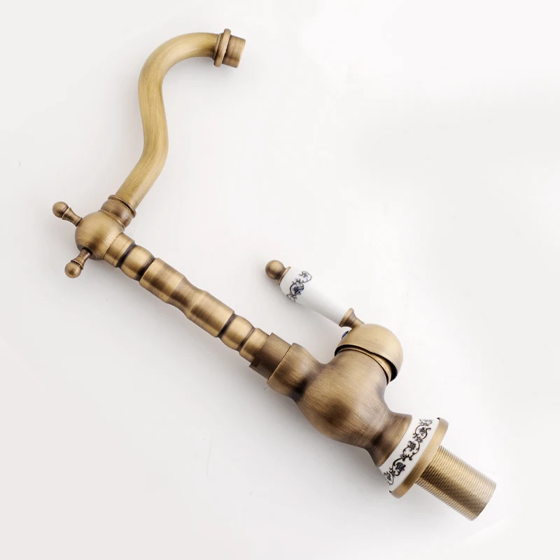 Preise Gisha Antike Becken Messing Armaturen Bad Waschbecken Mixer Deck Wasserhahn Drehen Einzigen Handgriff Heißen Und Kalten Wasser Mischer Wasserhähne Kran tippen