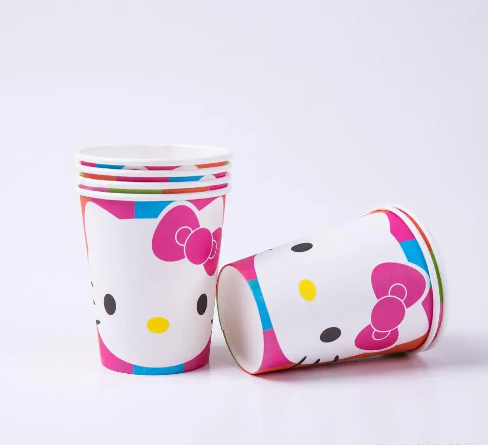 Тематический набор посуды в стиле hello kitty, украшение для дня рождения, Детские воздушные шары, чашки для салфеток, скатерть и флаги, соломенные вечерние принадлежности - Цвет: cup6 pcs