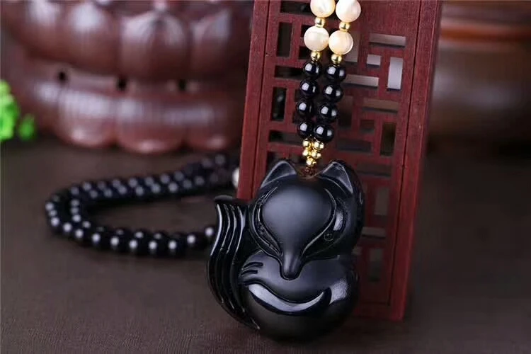 Genuine Natural Black Obsidian Gemstone Pendant Women Man Fox Shape Crystal Pendant 45x40x13mm AAAAA (6)