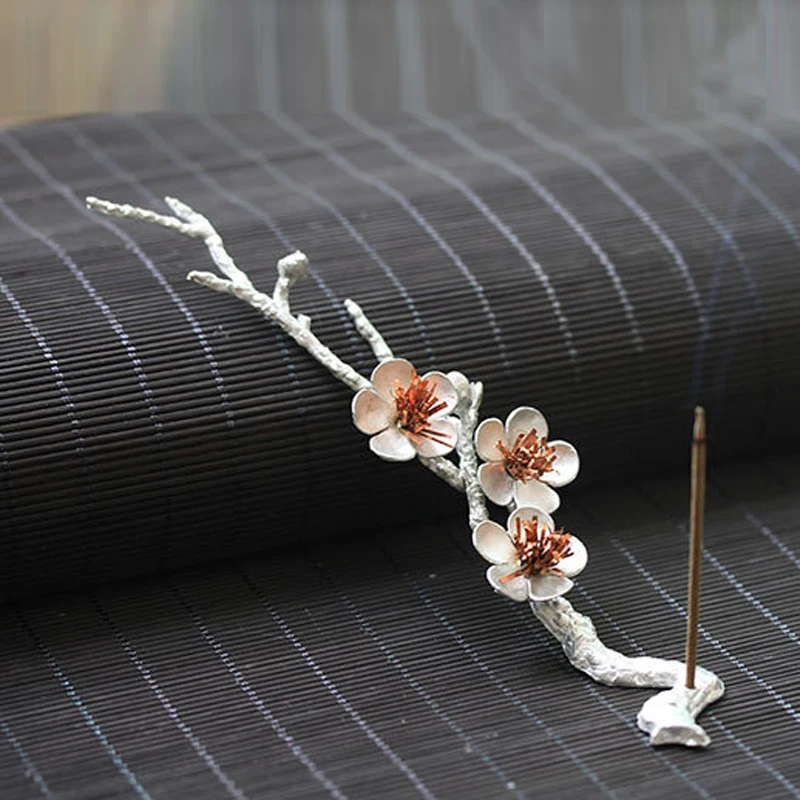 

Tin Handmade Incense Censer Plum Blossom Stick Incense Holder Double Hole Incense Burner Desk Home Decor Teahouse Ornaments Gift