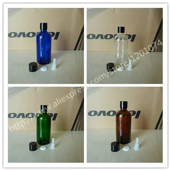 

100ml brown/clear/blue/green shiny Glass Essential Oil Bottle With shiny black aluminum cap(lines)+plstic insert. Oil vial