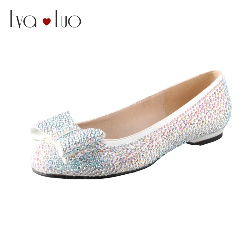 

CHS466 Custom Made Multicolor AB Rhinestones Crystal Women Flat Shoes Bridal Wedding Shoes Dress Shoes Ballet Flats Big Size
