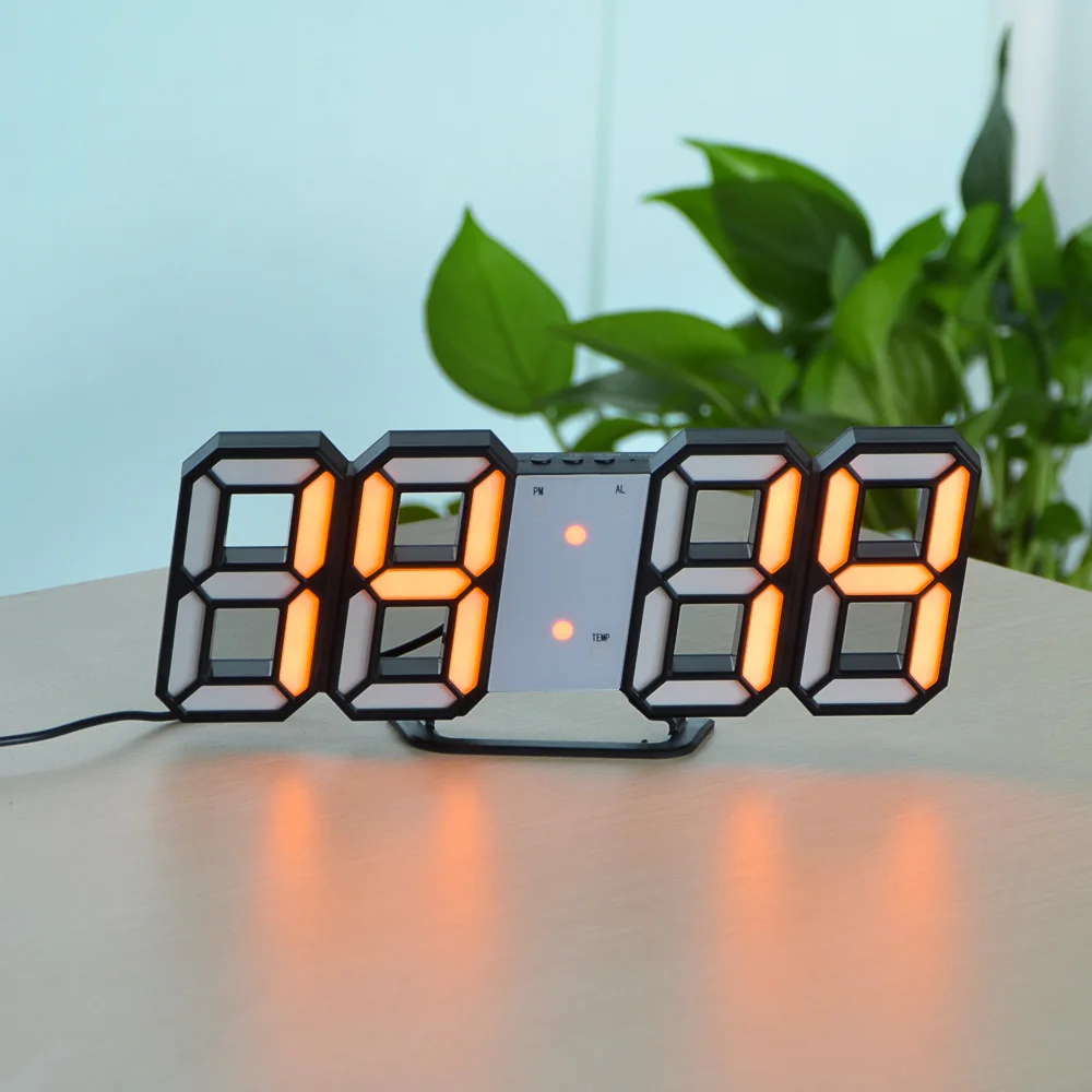 3D USB настенный светильник светодиодный цифровой светильник часы электронный стол Настольные часы 12/24 часов Дисплей домашний декор Пробуждение ночной Светильник s - Цвет абажура: black-orange