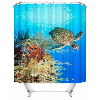 

Sea Turtle Ocean Scenery Shower Curtain Bathroom Waterproof Mildewproof Polyester Fabric With 12 Hooks 180cm*180cm