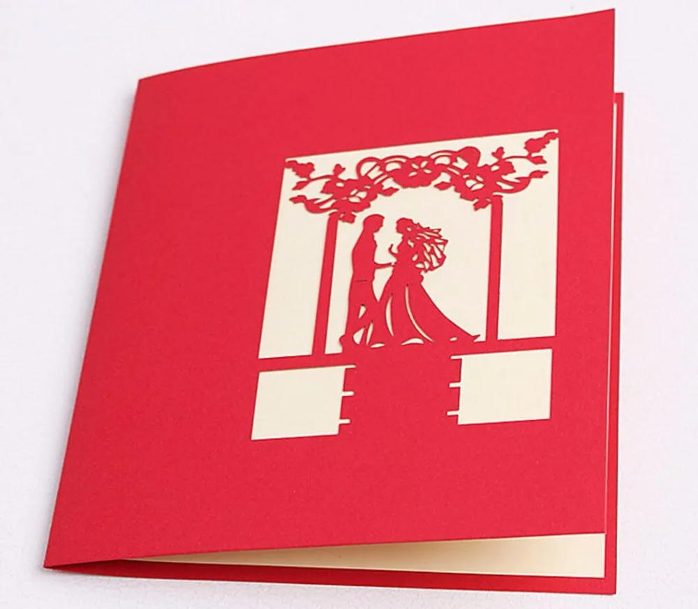  10pcs 3D Red Trees Forest Couple Handmade Kirigami Origami Wedding Party Invitation Cards Greeding  - 32694321305