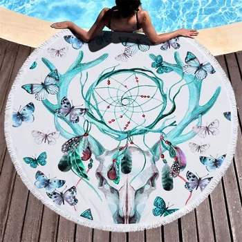 

Everybody Loves Beach Feather Dream Catcher Printing Beach Towel Polyester Beach Pad Towel Circle Yoga Mat Large Round Tapestry