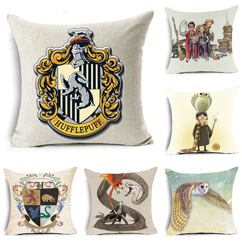 

Monily Harry Potter Linen Cotton Cushion Cover Cartoon Comics Phoenix Magic Style Throw Pillow Cover Sofa Decorative Pillow Case