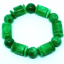 Зеленый нефрит Бусины амулет эластичный браслет Ювелирные изделия с драгоценными камнями