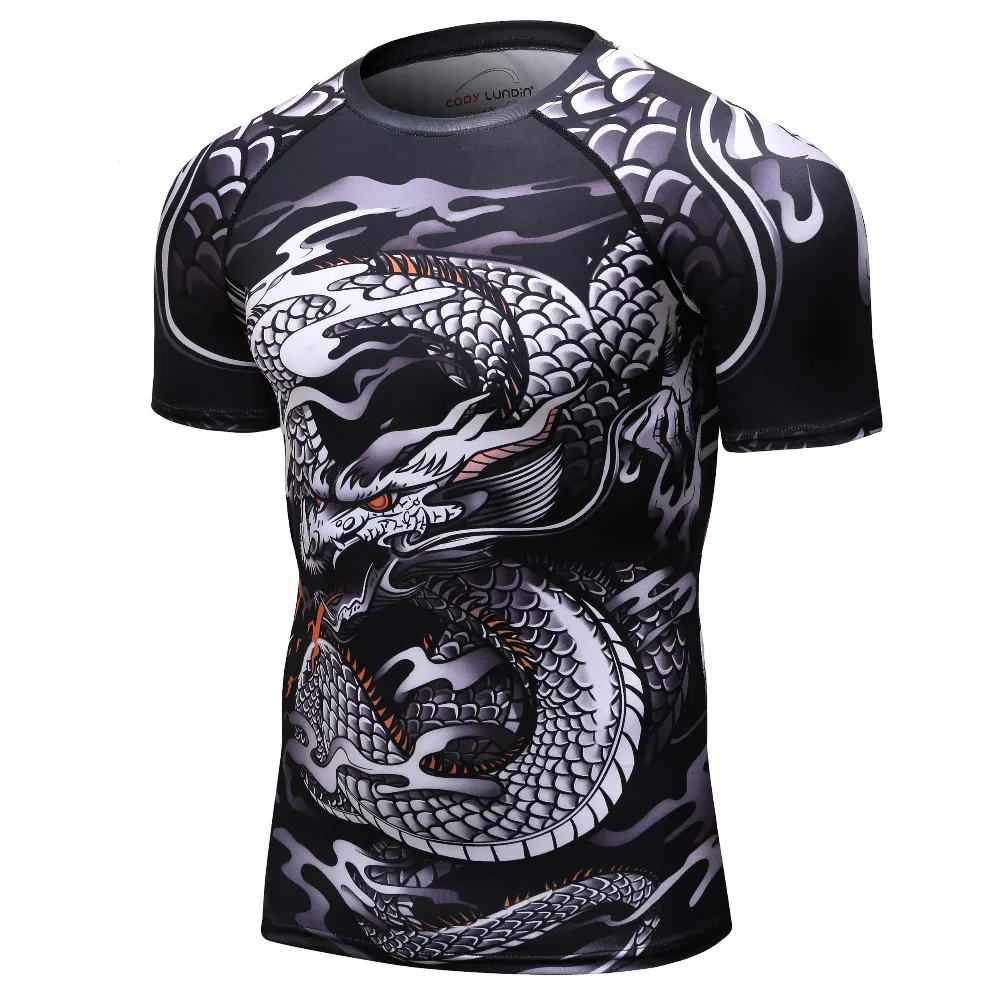 new 3D print t shirt men GYMS compression shirt T-shirt Men's Dragon's Flight Short Sleeve Rash Guard MMA BJJ tops T-shirt