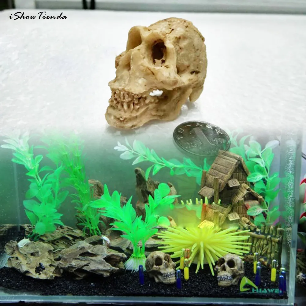 

2018 New Arrival Halloween Aquarium Decorative Resin Skull Crawler Dragon Lizards Decoration Ornamento Aquariums Decoration