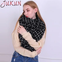 JUKUN Pashmina Cashmere Warm Long Scarf Women With Tassels Winter Warm Ladies Scarves Wraps Black White Plaid Scarf Fashion 2018 multi function deer pattern cashmere warm keep hat scarf black white