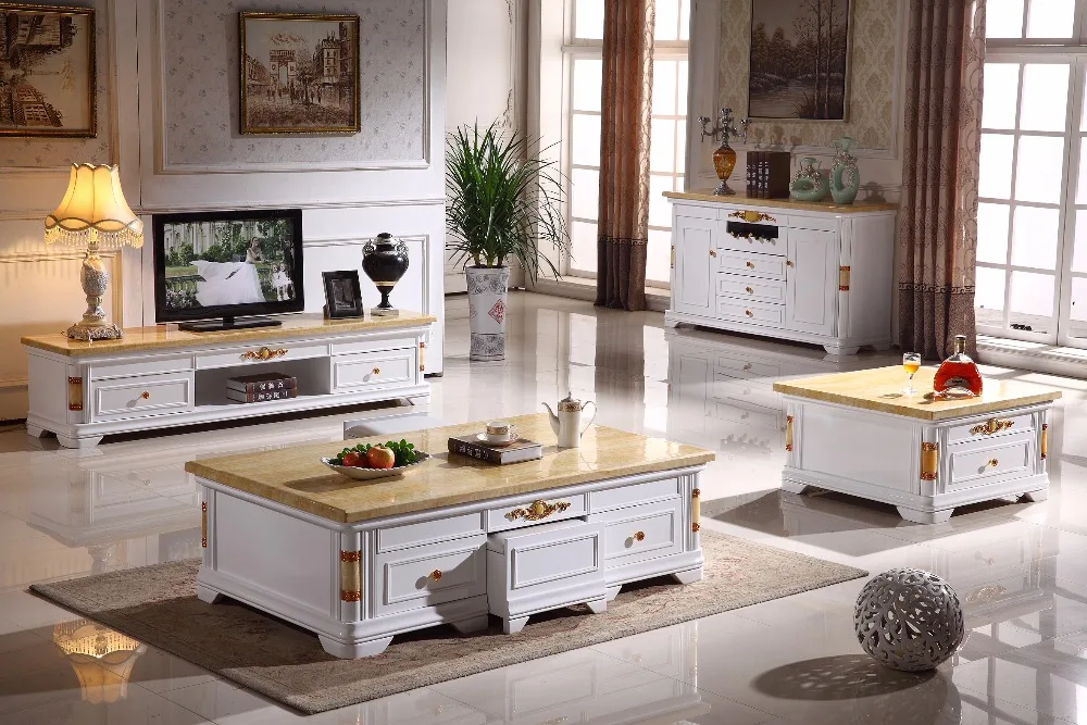 retro wooden corner side table storage drawer marble top made in China living room furniture