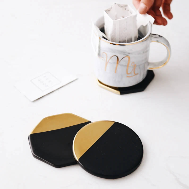 

Nordic creative geometric ceramic coaster insulation pad waterproof absorbent mat bowls mats non-slip cork placemats