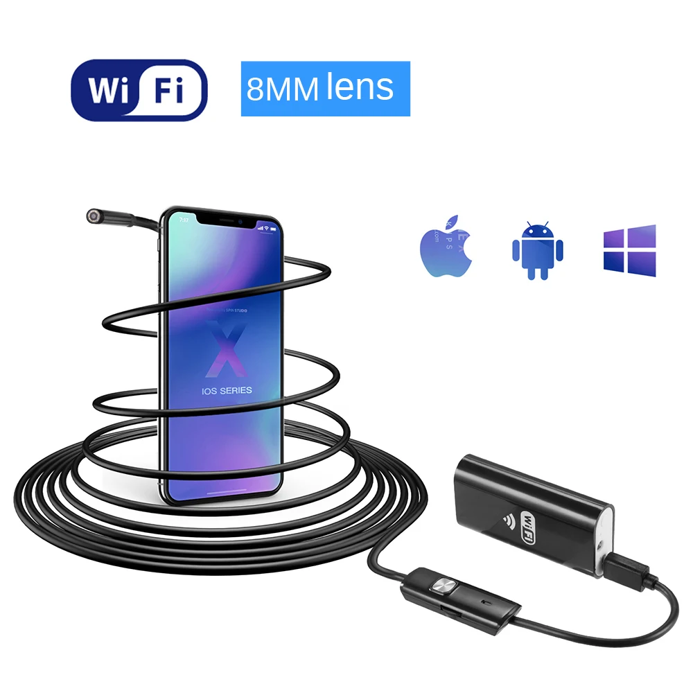1/2/5m 8mm lens IP67 Waterproof Snake WIFI Endoscope Borescope Inspection Micro USB Camera Mini Camera For Android IOS