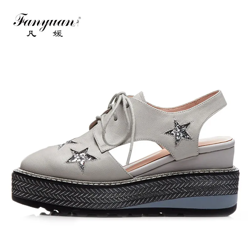 

Fanyuan Women Summer Sandals Straw Gladiator Closed Toe Ladies Flat Shoes Genuine Leather Thick Bottom Female Sandals