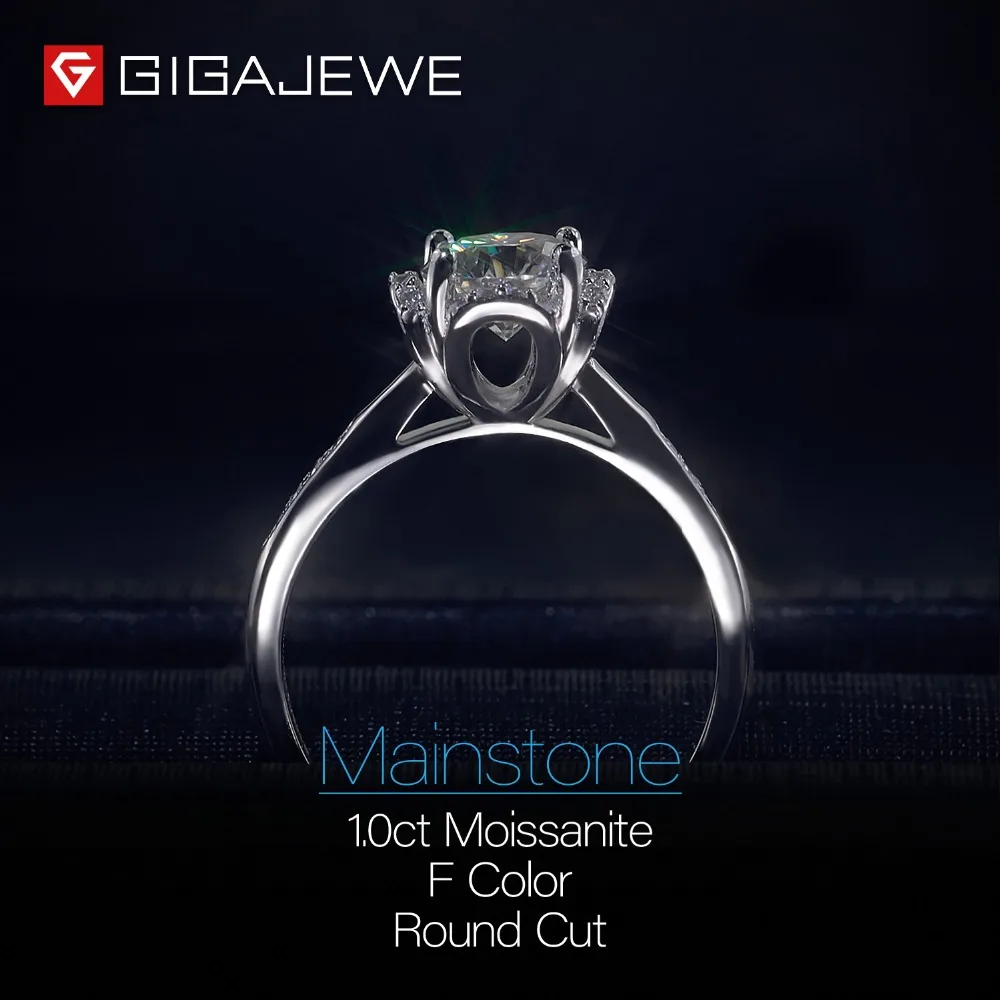 GIGAJEWE Moissanite кольцо 1.2ct VVS1 круглой огранки F цвет Лаборатория алмаз 925 серебряные ювелирные изделия символ любви женщина подружка Ухаживание подарок