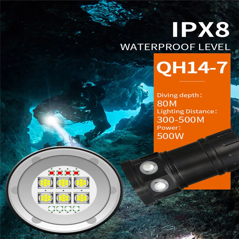 Clearance 80m LED Diving Flashlight Photography Light Underwater IPX8 Waterproof Torch Lamp Super Bright Flashlight Bicycle Light 40OT18 4