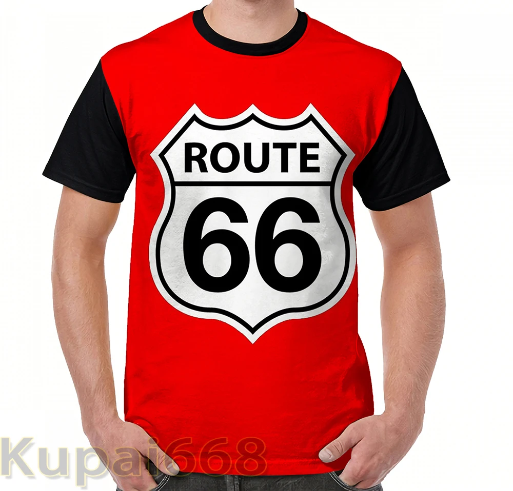 Забавная футболка с графическим принтом мужские топы футболки ROUTE 66 ROAD SIGN RED