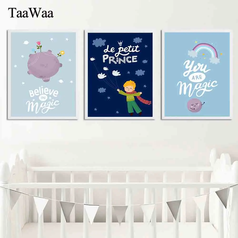 

TAAWAA Cute Nursery Poster Litte Prince Rainbow Prints Nordic Canvas Wall Art Painting Decorative Picture Kids Room Decor Gift