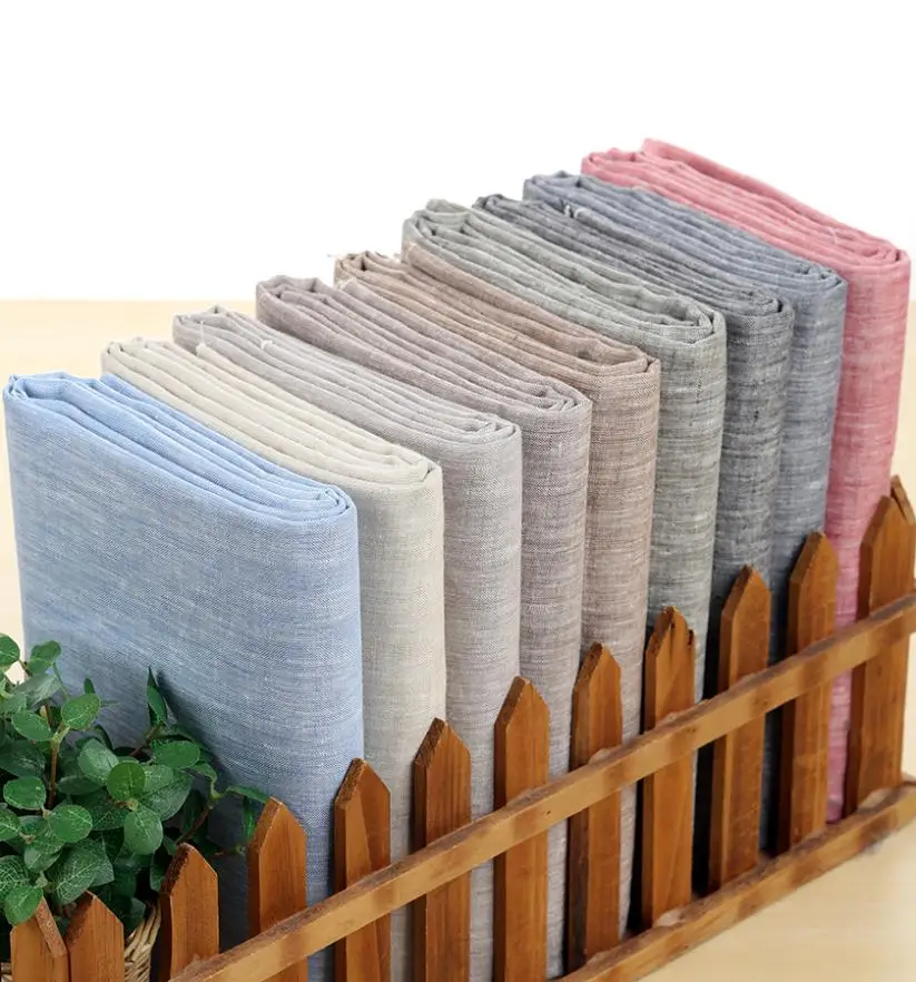 

2019 DIY Summer Style Red Blue Gray Brown Natural Hemp Yarn Dyed 100% Pure Linen Patchwork Fabric For Sewing (1 meter) 50%OFF