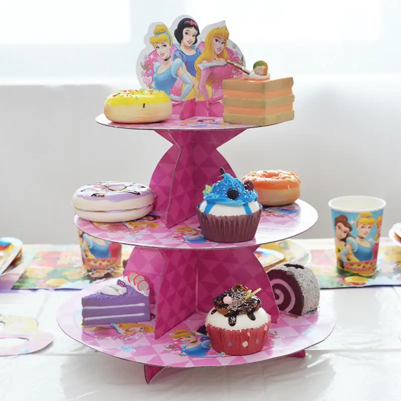 

1set new Cartoon princess 3-tier Cake Stand Baby Shower Supplies Kids Birthday Party Decor Cupcakes Holder Candy Bar