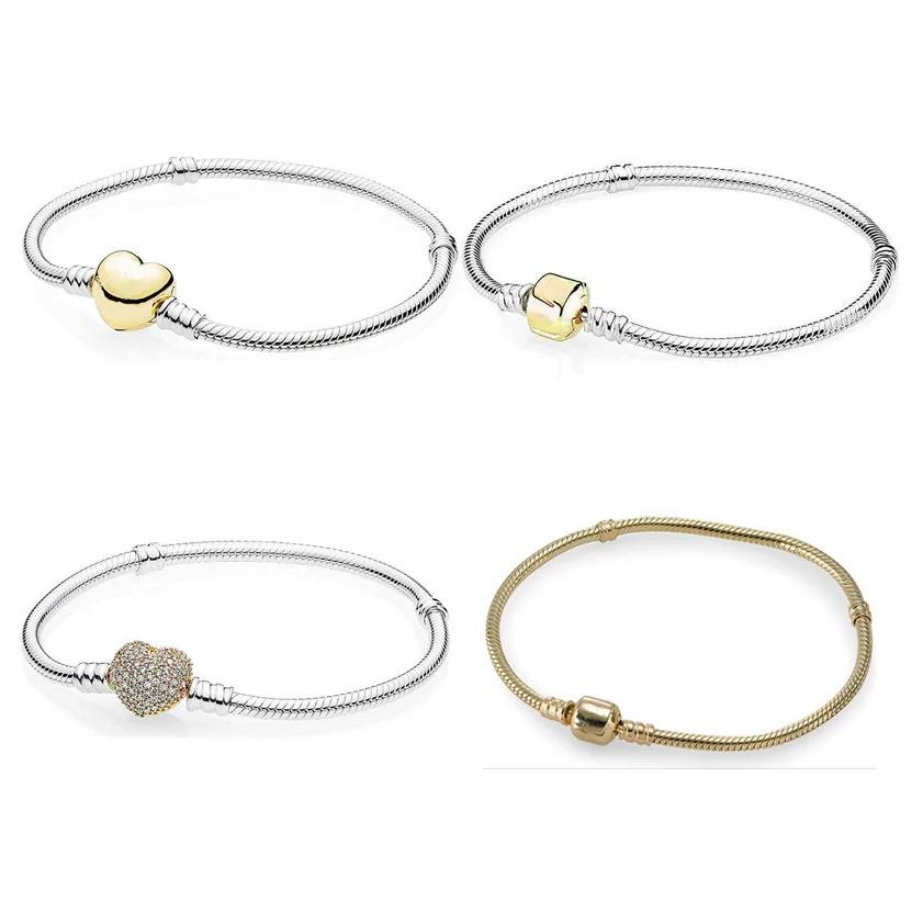 

Gold Color Pave Love Heart Moment Barrel Clasp Bracelet Bangle Fit Pandora Snake Bracelet 925 Sterling Silver Bead Charm Jewelry