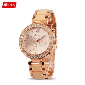 

Abrray Luxury Rhinestones Women Watches Fashion Alloy Rose Gold Quartz Business Wristwatches 3ATM Waterproof Watch For Lady Gift
