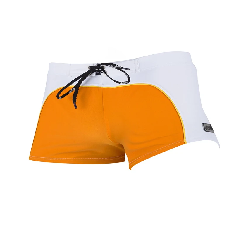 Мужские сексуальные пляжные шорты для занятий спортом, спортивные шорты для фитнеса, мужские боксеры, купальник, повседневное нижнее белье, Мужской купальный костюм - Цвет: white orange